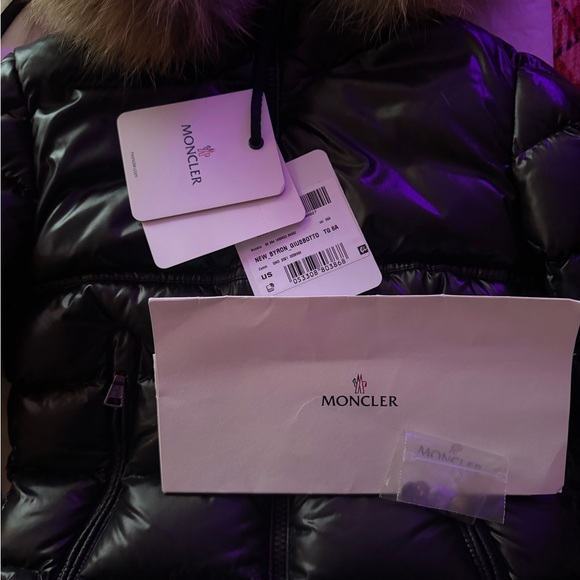 Moncler Kids Shiny Black Puffer Jacket with Fur Trim - Picture 8 of 8